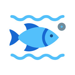 Flat Blue Fish in Water Illustration Design