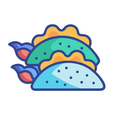 Stylized illustration of two stacked colorful cartoon tacos