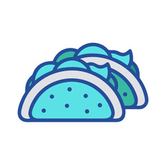 Illustration of two blue cartoon tacos on black