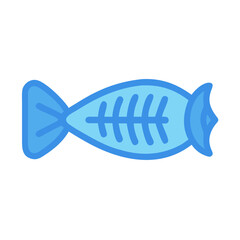 Blue cartoon fish skeleton on a black background