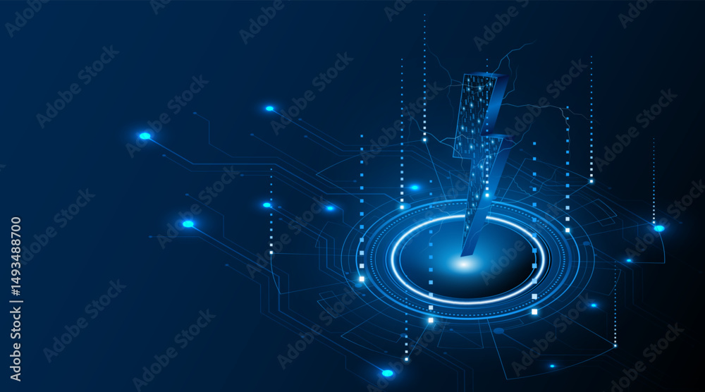 Aufkleber Abstract energy or lightning symbol. Innovative concept of technology circuit boards related to electric power or renewable energy. vector illustration	