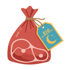 Eid Mubarak Meat Gift Red Bag with Tag Crescent Moon and Stars
