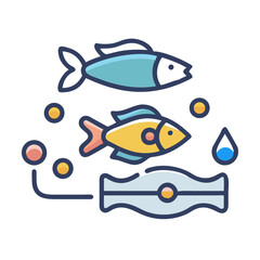Aquatic ecosystem flat illustration with fish and water