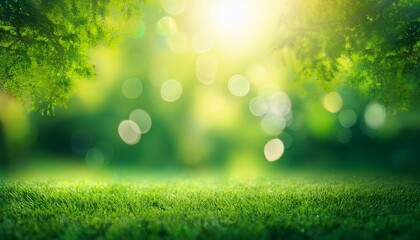 Fototapeta premium a natural background with green colored abstract bokeh sunlight and trees perfect for adding a copy space image