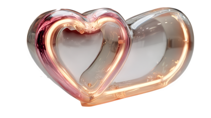 A glowing neon heart icon in soft coral tones, symbolizing love and connection, set against white --ar 16:9 --v 7.0 --s 750
