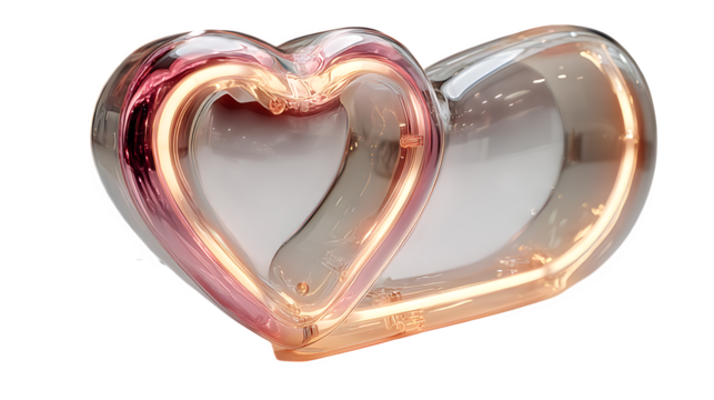 A glowing neon heart icon in soft coral tones, symbolizing love and connection, set against white --ar 16:9 --v 7.0 --s 750