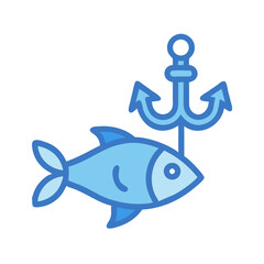 Stylized fish and anchor icon on black background
