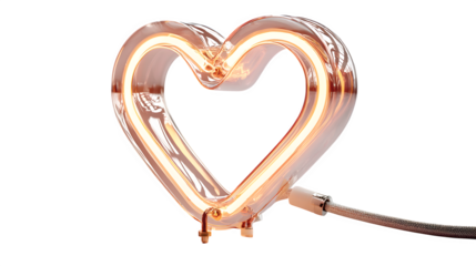 A glowing neon heart icon in soft coral tones, symbolizing love and connection, set against white --ar 16:9 --v 7.0 --s 750