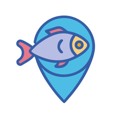 Fish location pin simple outline design graphic art