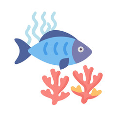 Flat illustration of fish and coral on black background