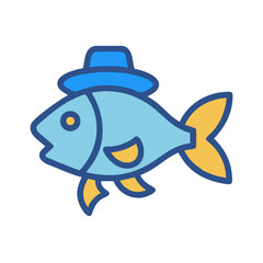 Obraz premium Cartoon fish with hat illustration on black background