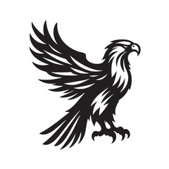 Black Color Eagle Silhouette Vector Illustration, Solid White Background. minimal vector design