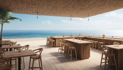 Obraz premium Beachfront Bar Paradise: Coastal Relaxation and Refreshments