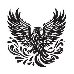 Black Color Eagle Silhouette Vector Illustration, Solid White Background. minimal vector design
