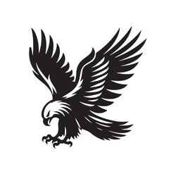 Black Color Eagle Silhouette Vector Illustration, Solid White Background. minimal vector design
