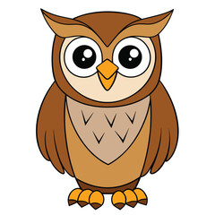 Cartoon owl with brown and tan feathers stares forward with big, round eyes