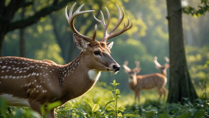 Naklejka premium This deer develops during mating season, resides in groups, and prefers plant-based food.