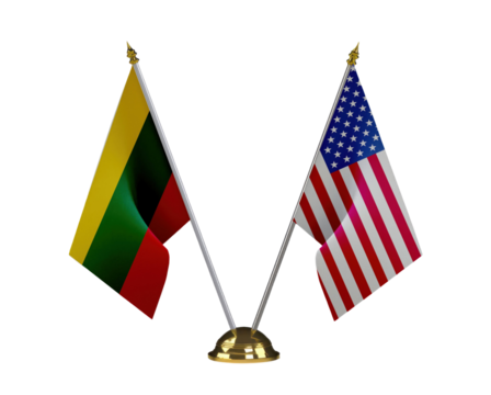 Table flag of USA and Lithuania isolated on the white background 