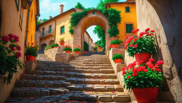 Classic medieval villages - scenic historic floral pathways.