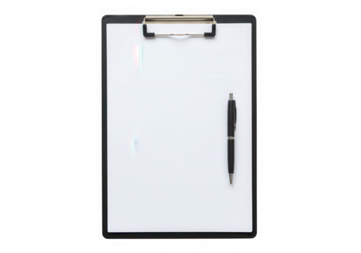Clipboard with paper and pen mockup isolated on transparent background