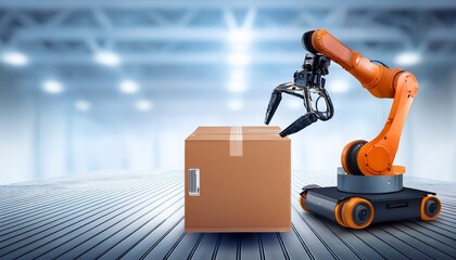 autonomous robotic arm with box on wheels for efficient automated transportation tasks