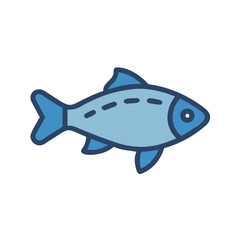Blue Fish Icon with dark outline on black background