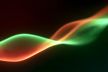 Obraz premium Data waves. Modern green and orange neon abstract backdrop. Virtual ciberspace.