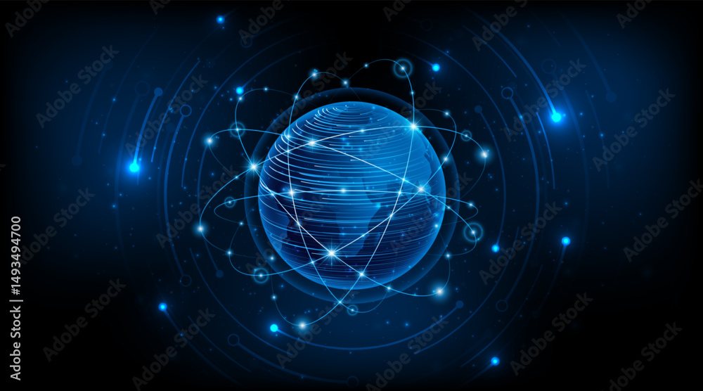 Poster Global connection network background. World map. Internet technology concept or global communication.	
