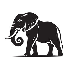 Black Color Elephant Silhouette Vector Illustration, Solid White Background. minimal vector design