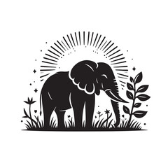 Black Color Elephant Silhouette Vector Illustration, Solid White Background. minimal vector design