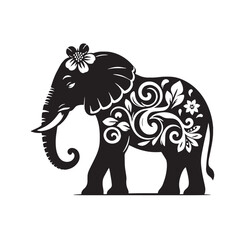 Black Color Elephant Silhouette Vector Illustration, Solid White Background. minimal vector design