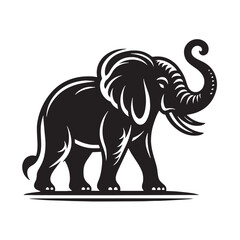 Black Color Elephant Silhouette Vector Illustration, Solid White Background. minimal vector design