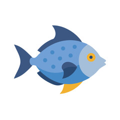 Cartoon blue fish with yellow fin illustration