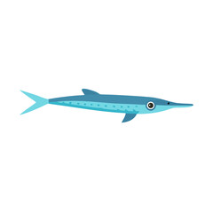 Stylized blue needlefish illustration against black background