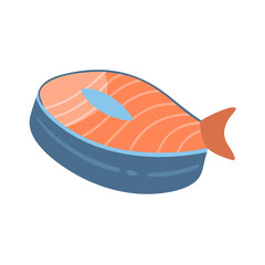 Stylized Salmon Steak Slice Illustration on Black Backdrop