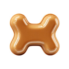 Fototapeta premium Close-up of a shiny caramel-colored bone-shaped dog toy made of smooth plastic material suitable for pets and playful animals in vibrant color