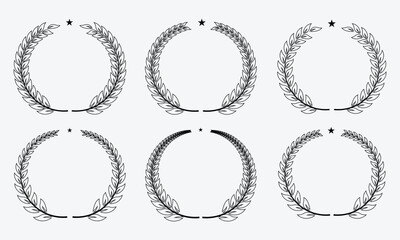 Set of Traditional Laurel Wreath Symbols for Achievement, Excellence, and Formal Award Graphics