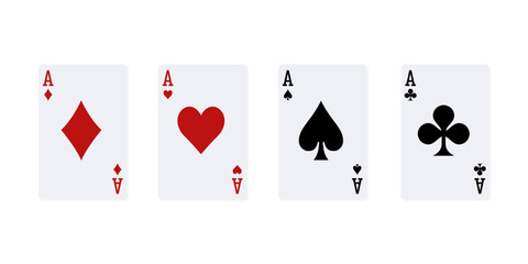 Set of playing cards. Ace of Spades, Hearts, Diamonds and Clubs.