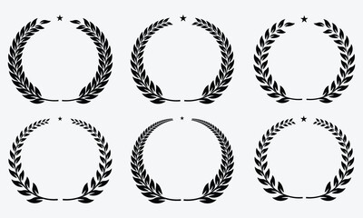 Black Laurel Wreath Emblem Collection Representing Victory, Honor, and Prestige in a Minimal Style