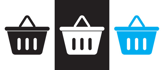 Shopping Basket vector Icon set. Grocery and Supermarket Basket symbol. Buy button and Online shopping symbol. Buy on market or supermarket. Vector illustration.