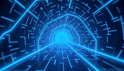 Fototapeta premium Futuristic Blue Light Tunnel
