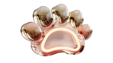 A glowing neon paw print icon in soft peach hues, celebrating pets and companionship, shown on white --ar 16:9 --v 7.0 --s 750