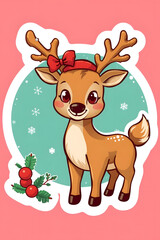 Fototapeta premium Adorable Christmas Reindeer with a Red Scarf and Hat