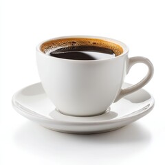 Obraz premium Fresh Brewed Coffee in White Cup on Saucer