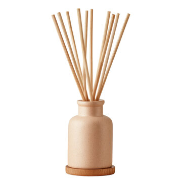 Minimalist beige ceramic diffuser holder with light wooden reed sticks for essential oils aromatherapy home decor and relaxation ambiance