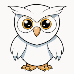 A charming cartoon owl with big amber eyes gazes intently forward peacefully