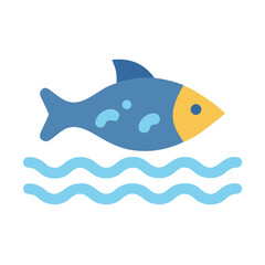 Stylized flat vector fish swimming in wavy water
