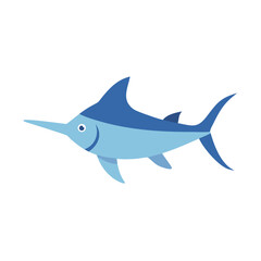 Isolated flat illustration of a blue marlin on black