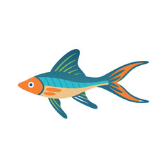 Stylized graphic image of a single fish on black