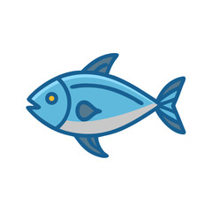 Stylized blue fish swims in dark background